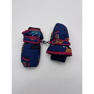 Children’s place toddler winter ski mittens blue with construction graphic.2T/3T